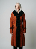 Shearling Long Coat with Curly Fur Trim
