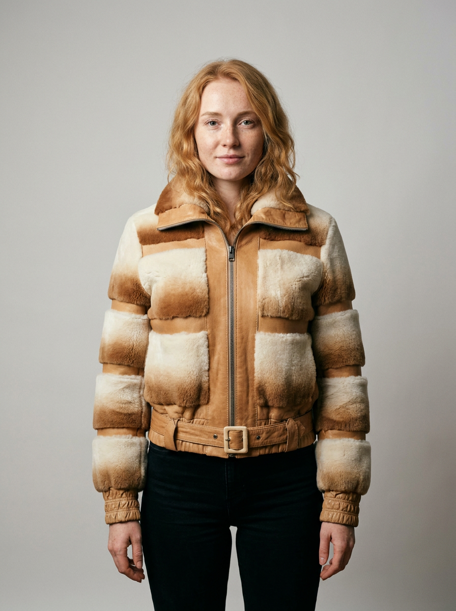 Gradient Shearling & Leather Bomber Jacket