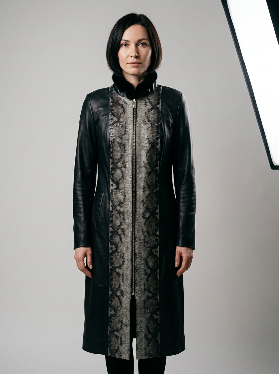 Leather and Python Long Coat
