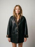 Leopard Trim Shearling Coat