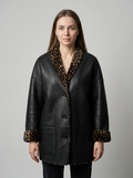 Leopard-Trim Shearling Coat