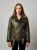 Olive Shearling Biker Jacket