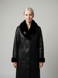 Black Shearling Coat with Fur Trim
