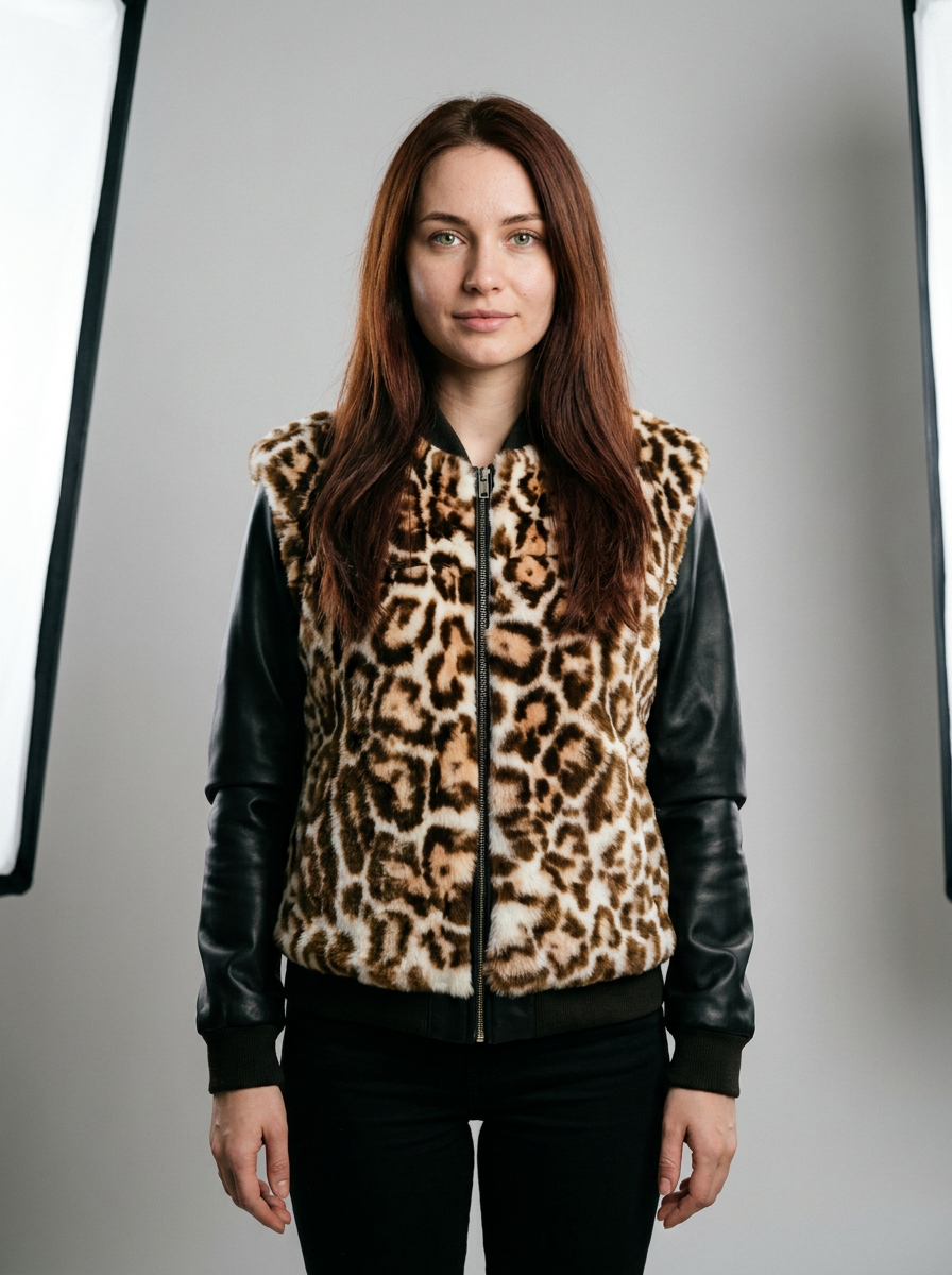Leopard Print Shearling & Leather Bomber Jacket