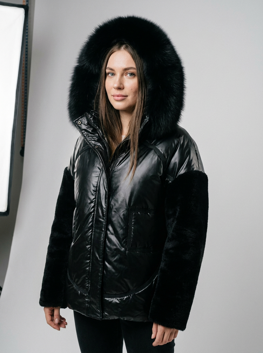Luxury Puffer Jacket with Fox Fur and Fur Sleeves