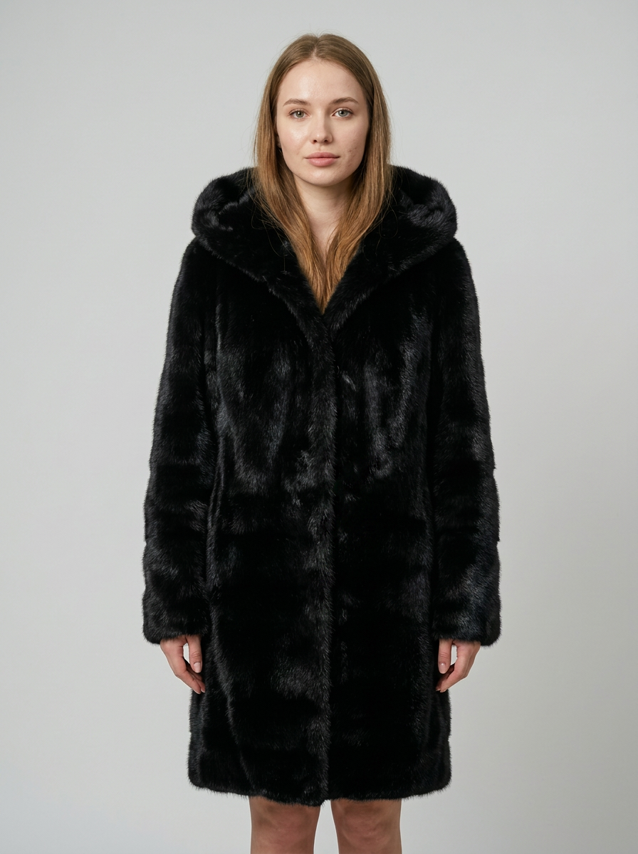 Black Hooded Fur Coat