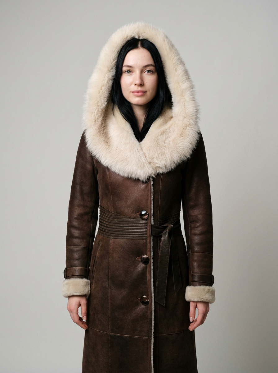 Shearling Hooded Long Coat