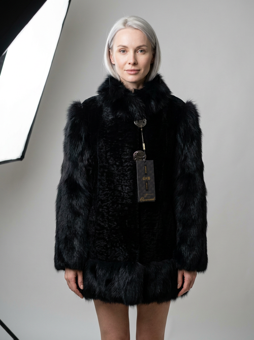 Black Astrakhan & Fox Fur Jacket