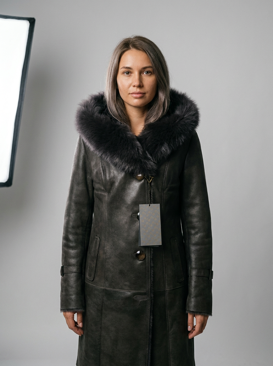 Shearling Hooded Leather Coat