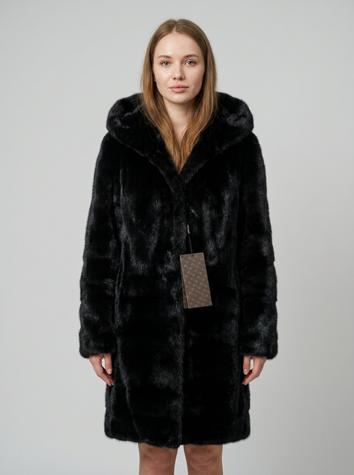 Black Hooded Fur Coat