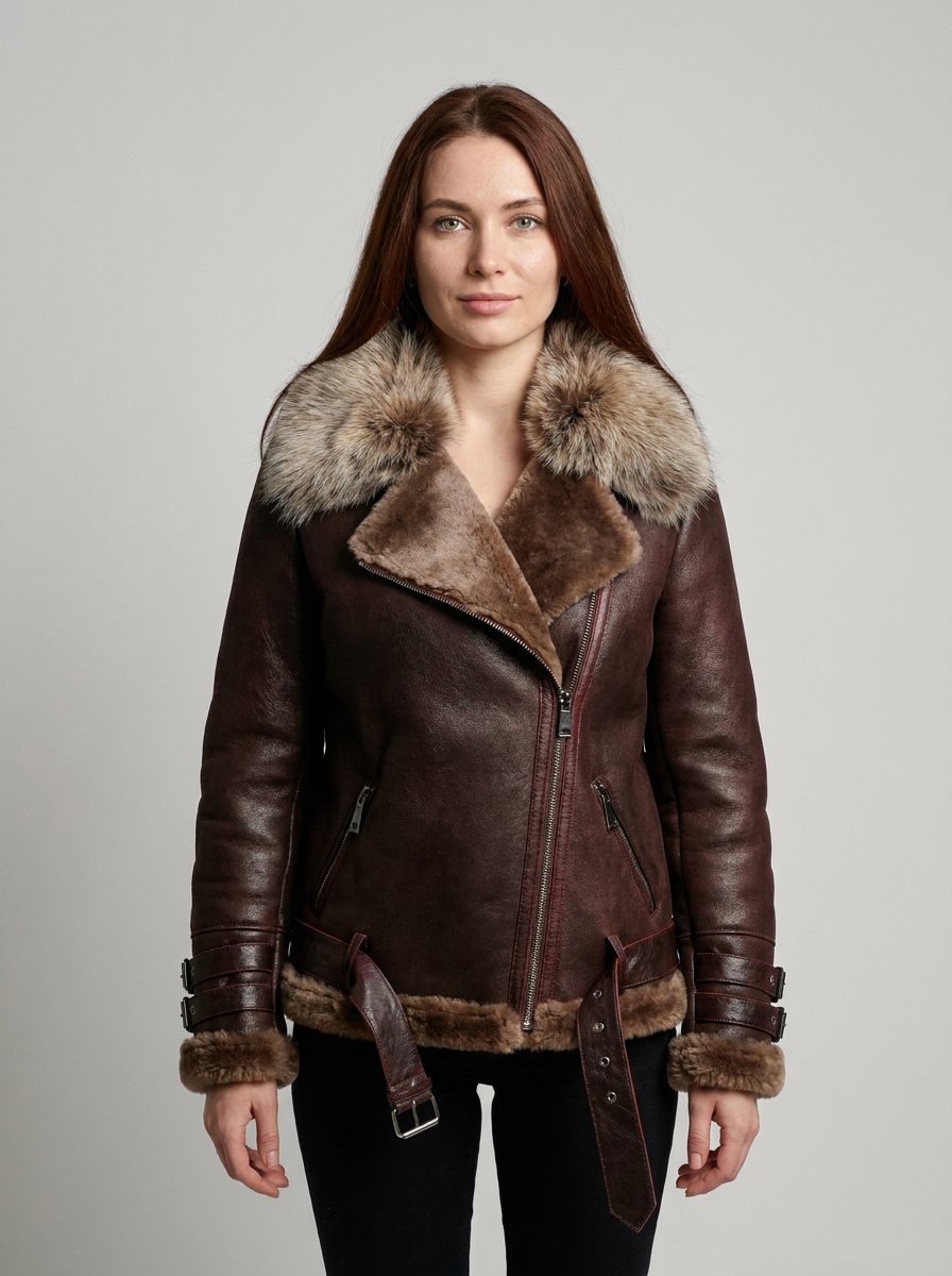 Bordeaux Shearling Aviator Jacket