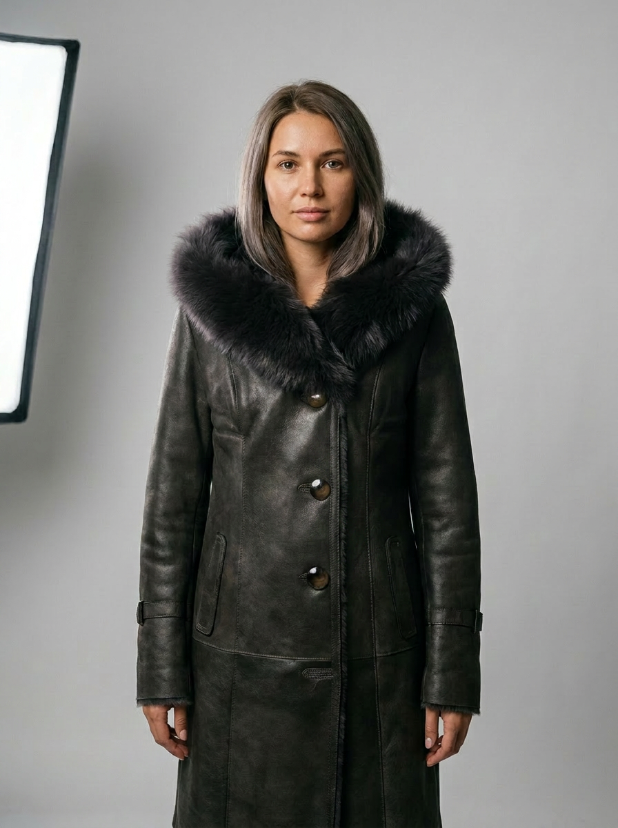 Shearling Hooded Leather Coat
