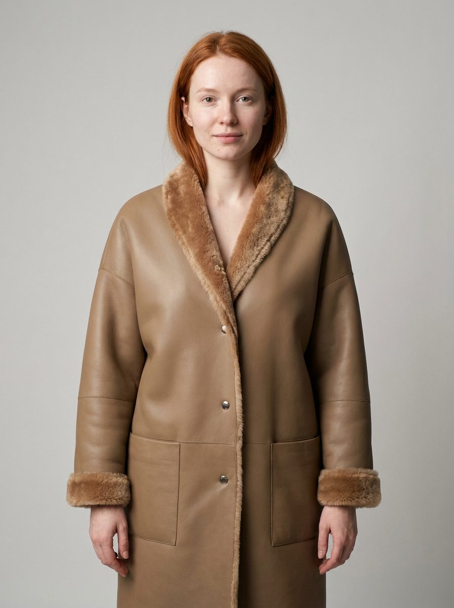 Shearling Trimmed Leather Coat