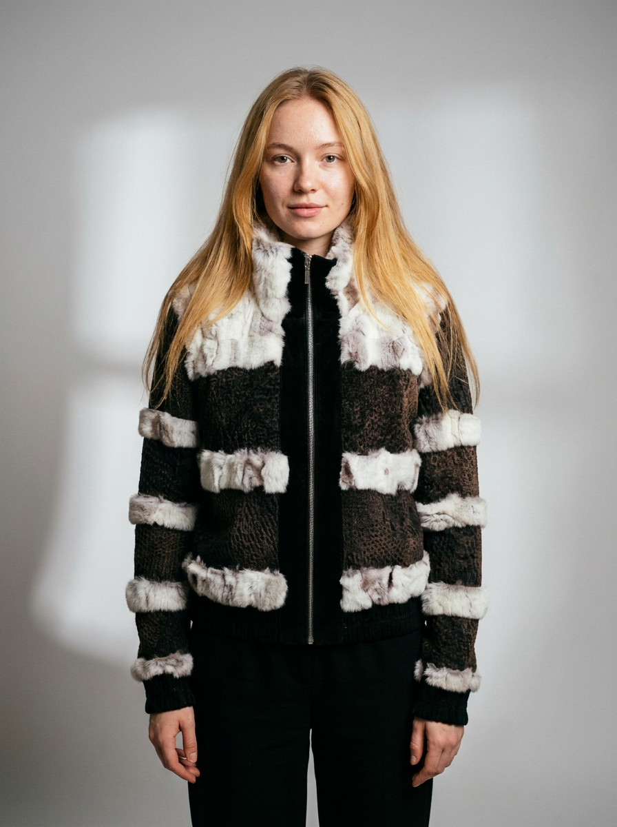 Striped Fur Bomber Jacket