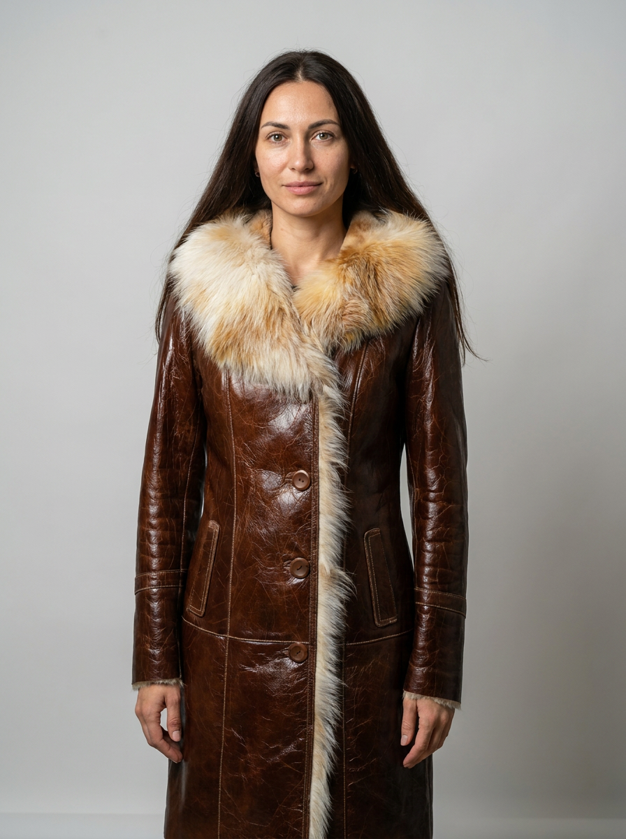 Distressed Leather Shearling Coat