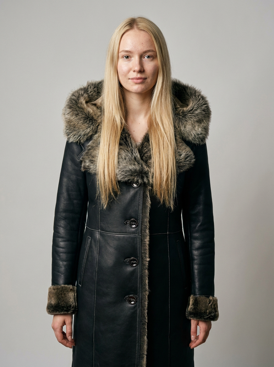 Shearling Hooded Leather Coat
