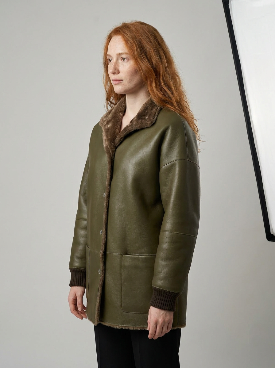 Olive Green Shearling Coat