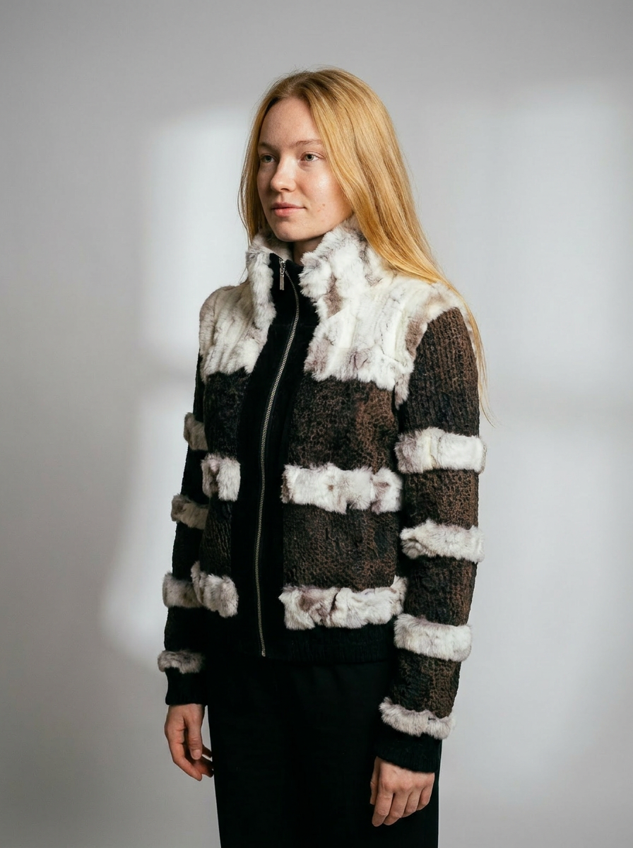 Striped Fur Bomber Jacket