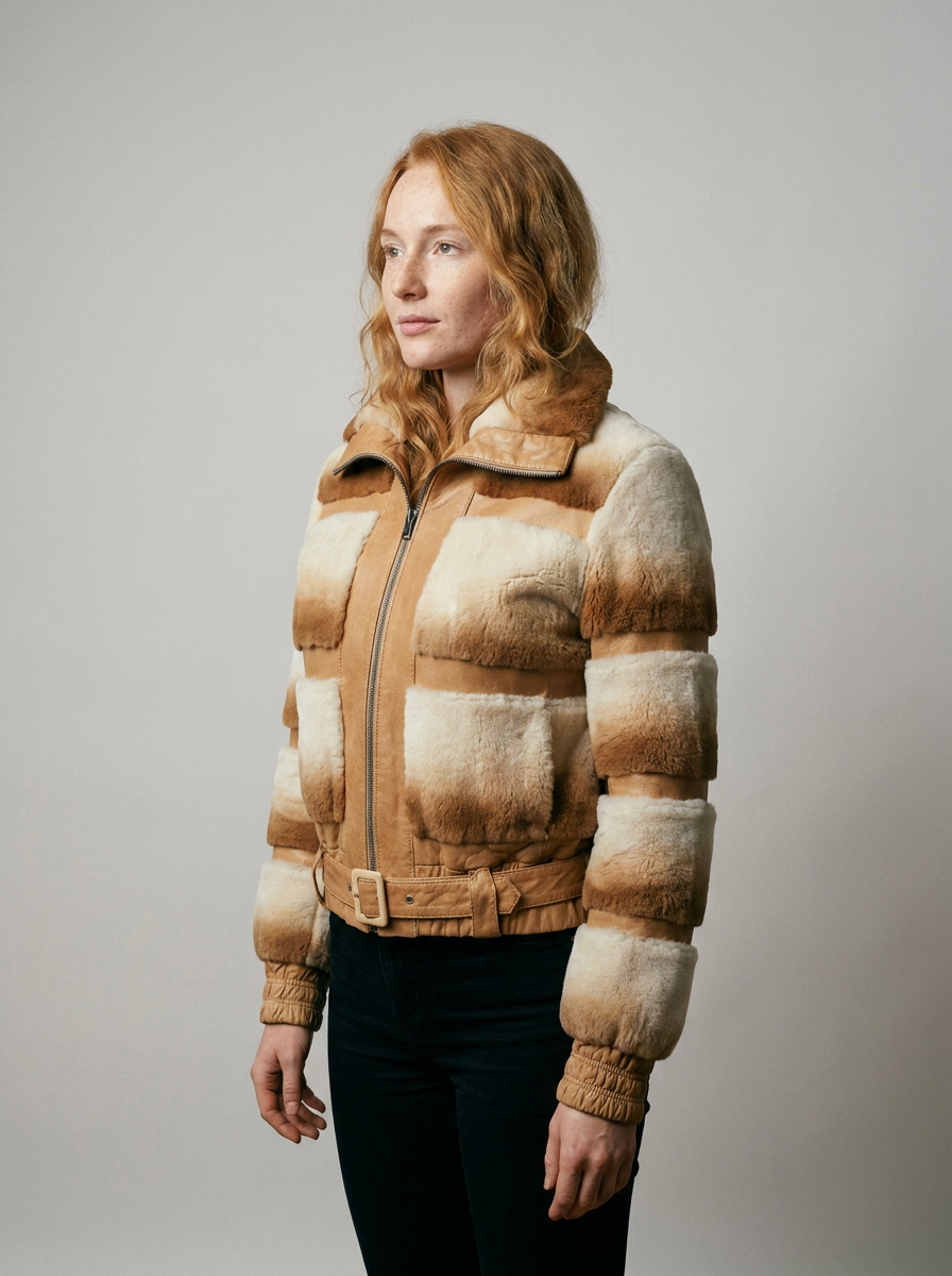 Gradient Shearling & Leather Bomber Jacket