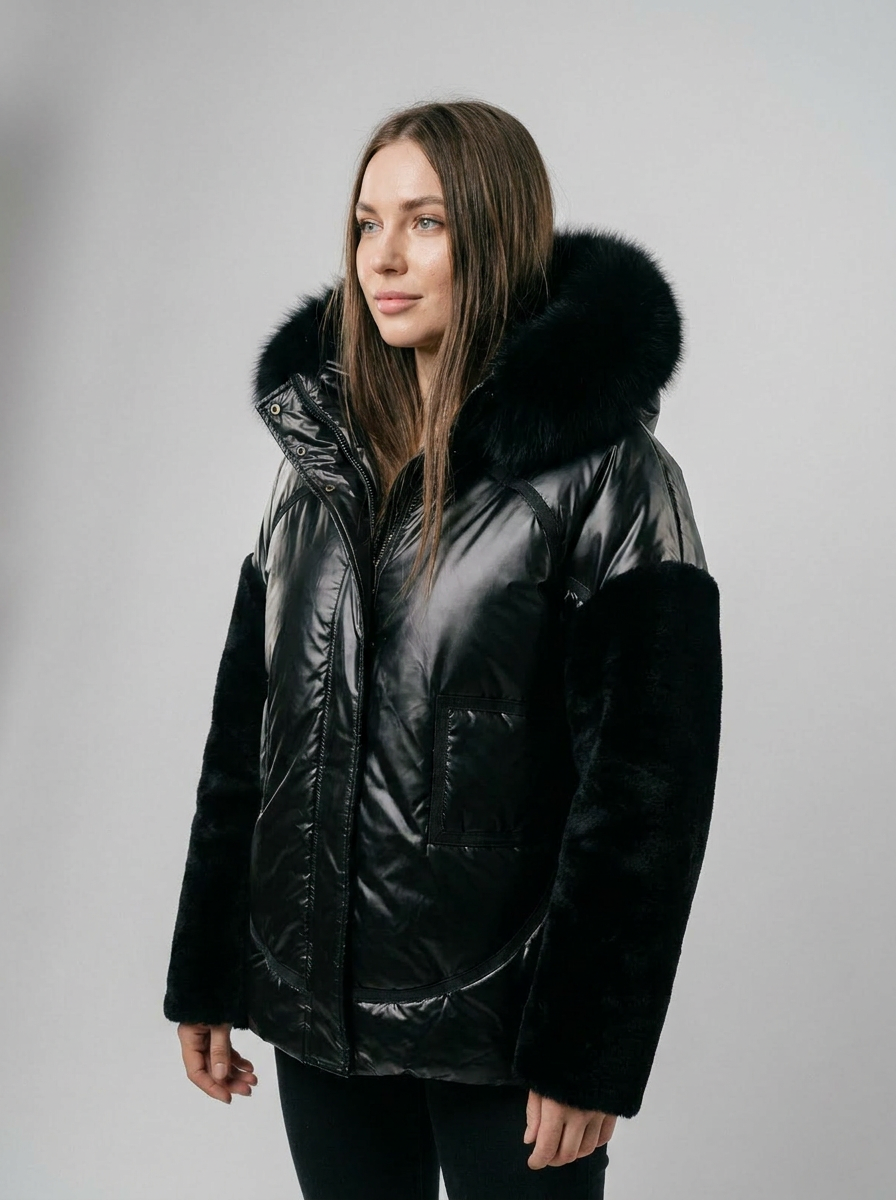 Luxury Puffer Jacket with Fox Fur and Fur Sleeves