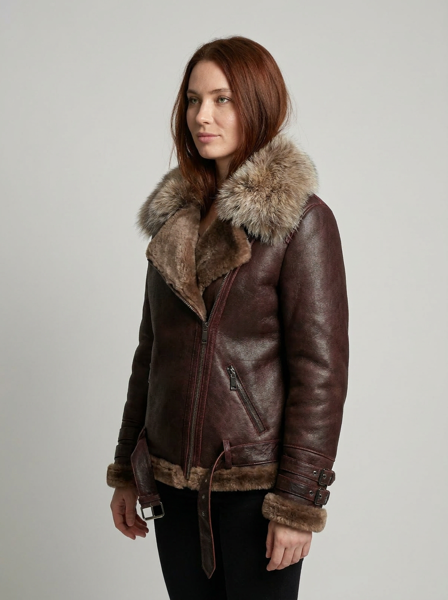 Bordeaux Shearling Aviator Jacket