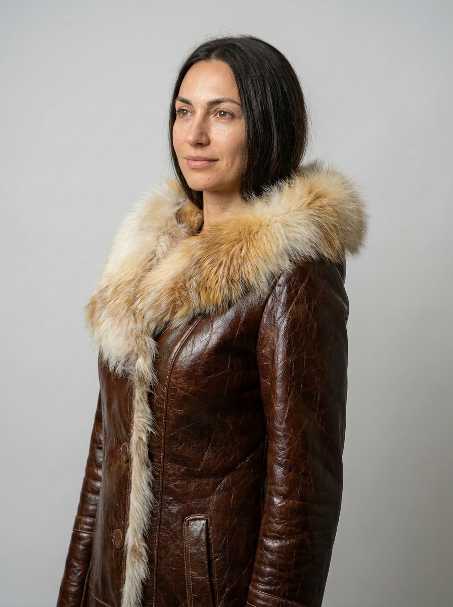 Distressed Leather Shearling Coat