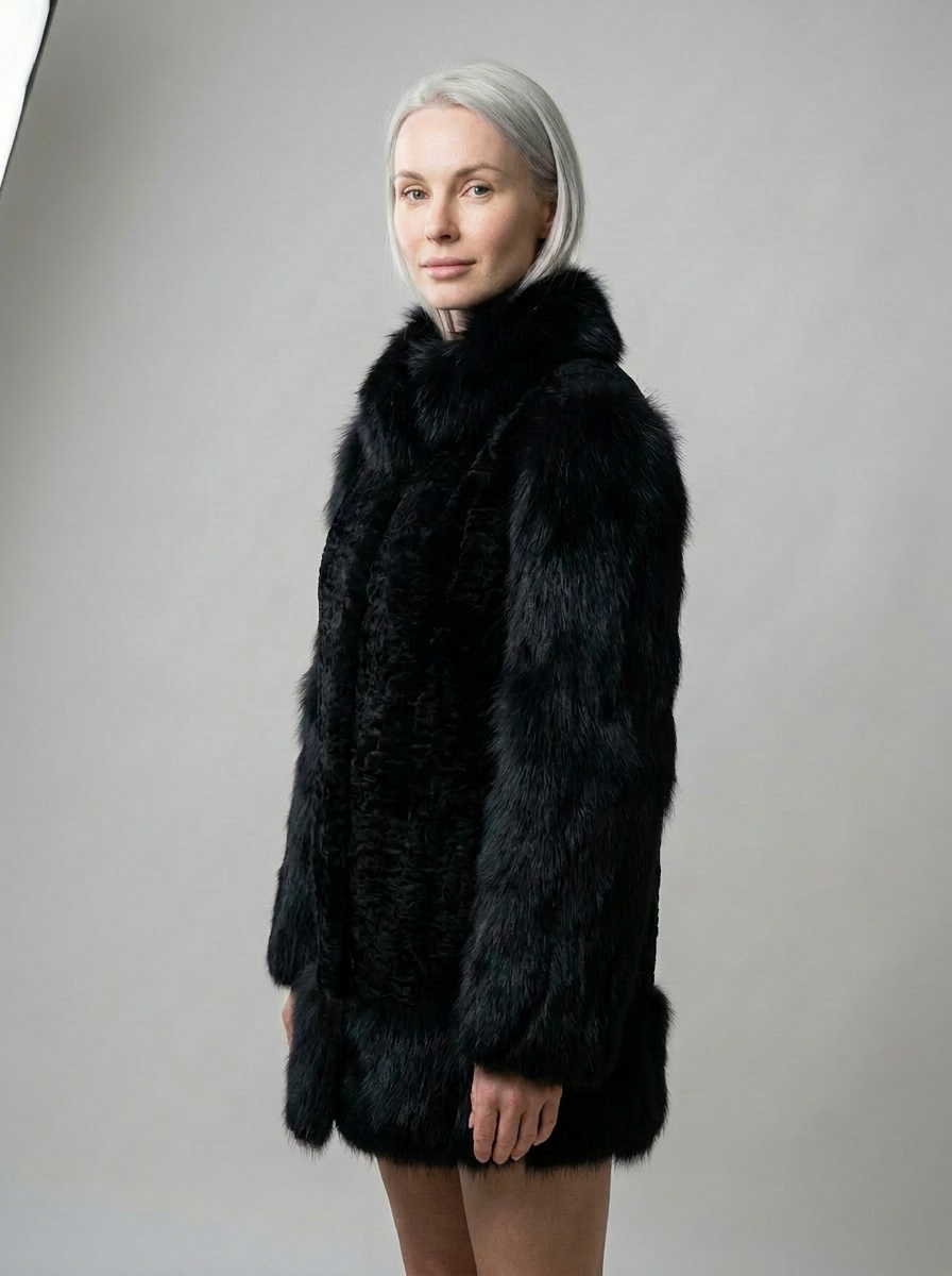 Black Astrakhan & Fox Fur Jacket