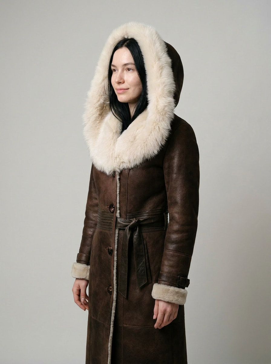 Shearling Hooded Long Coat