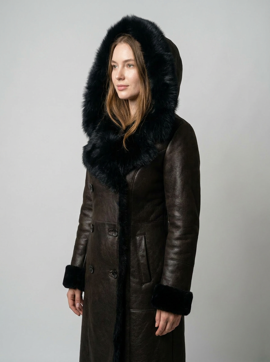 Hooded Shearling Fur Coat