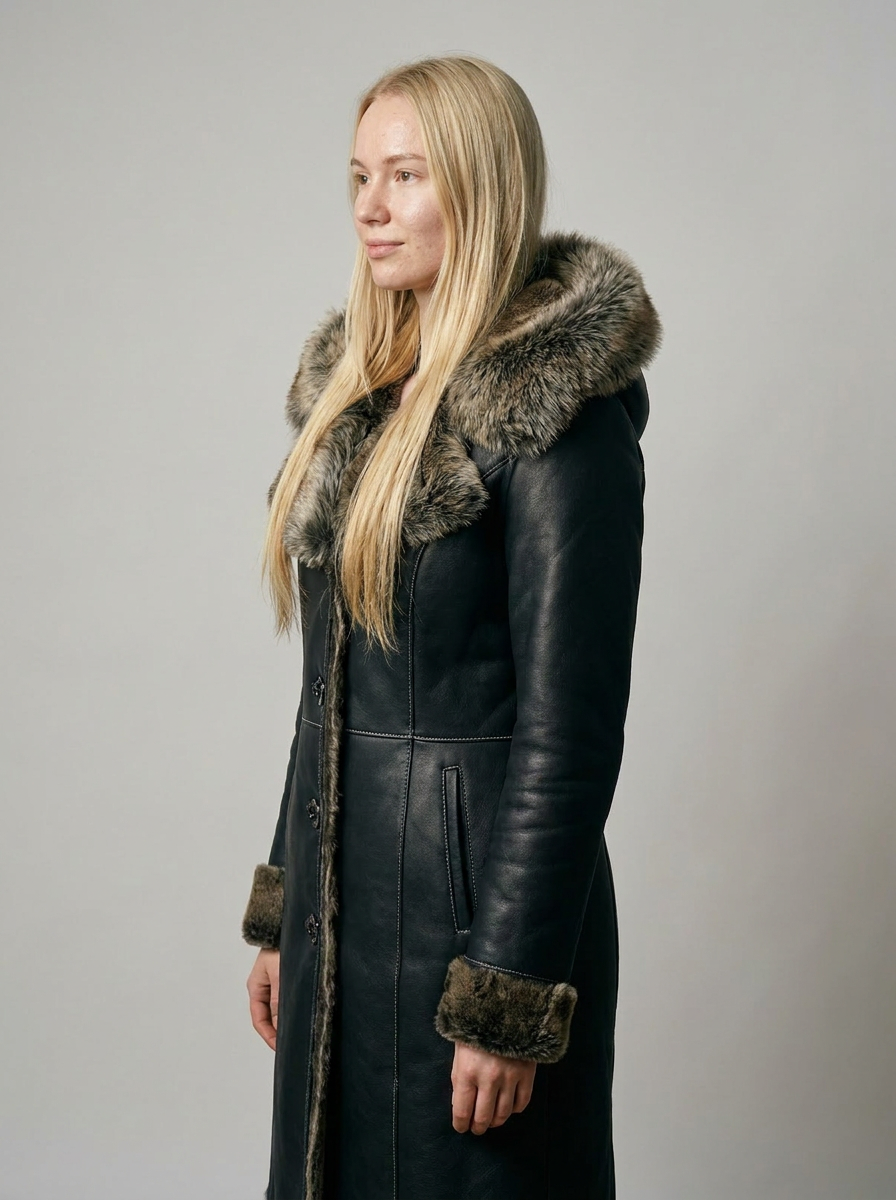 Shearling Hooded Leather Coat