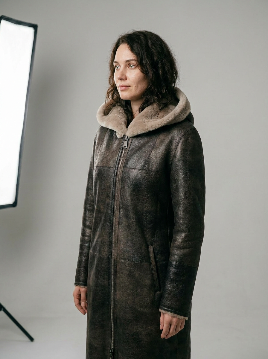 Shearling Hooded Coat