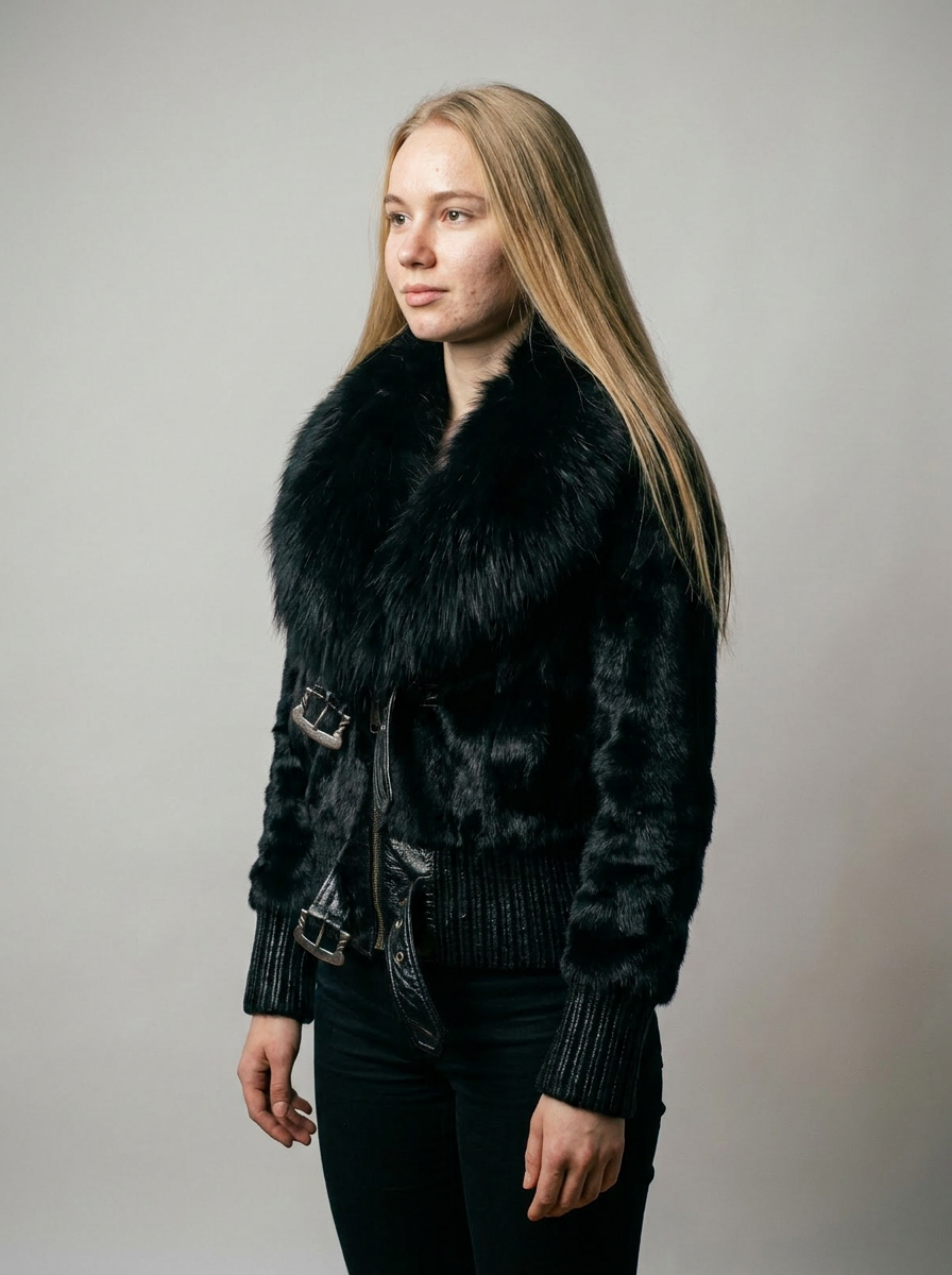 Black Fur Bomber Jacket