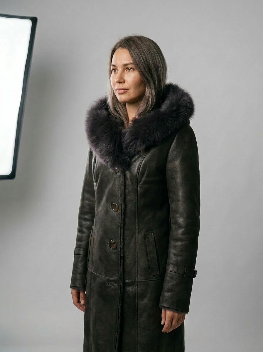 Shearling Hooded Leather Coat