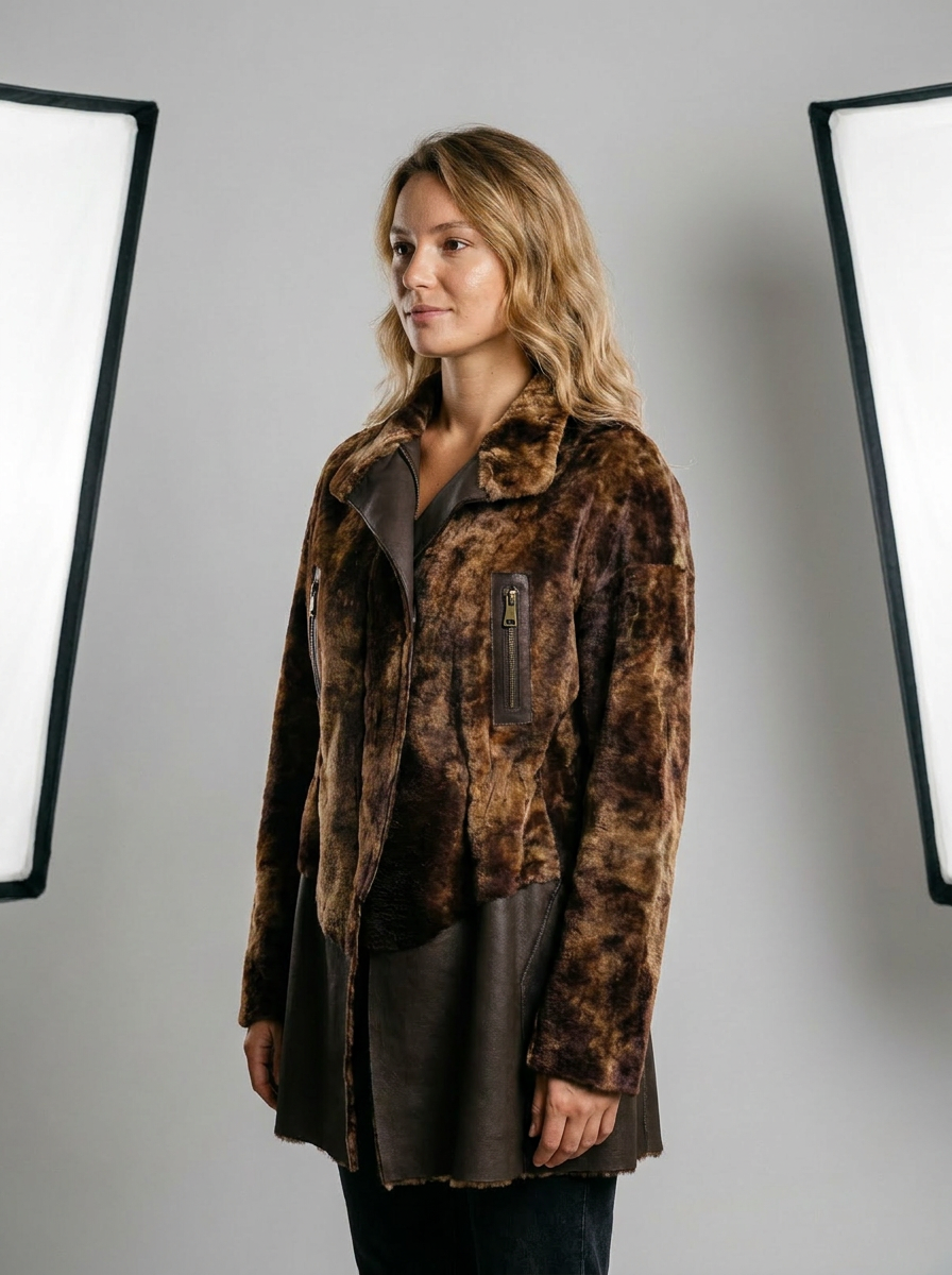 Mottled Shearling & Leather Jacket