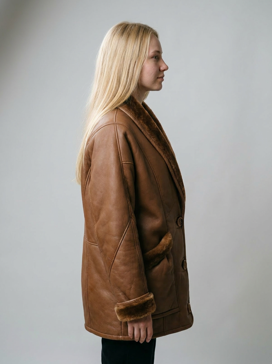 Cognac Shearling Leather Jacket