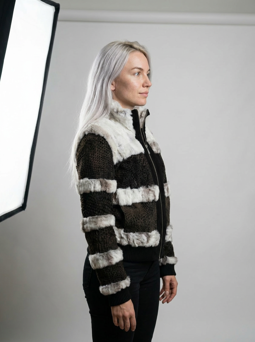 Knitted Rabbit Fur Bomber Jacket