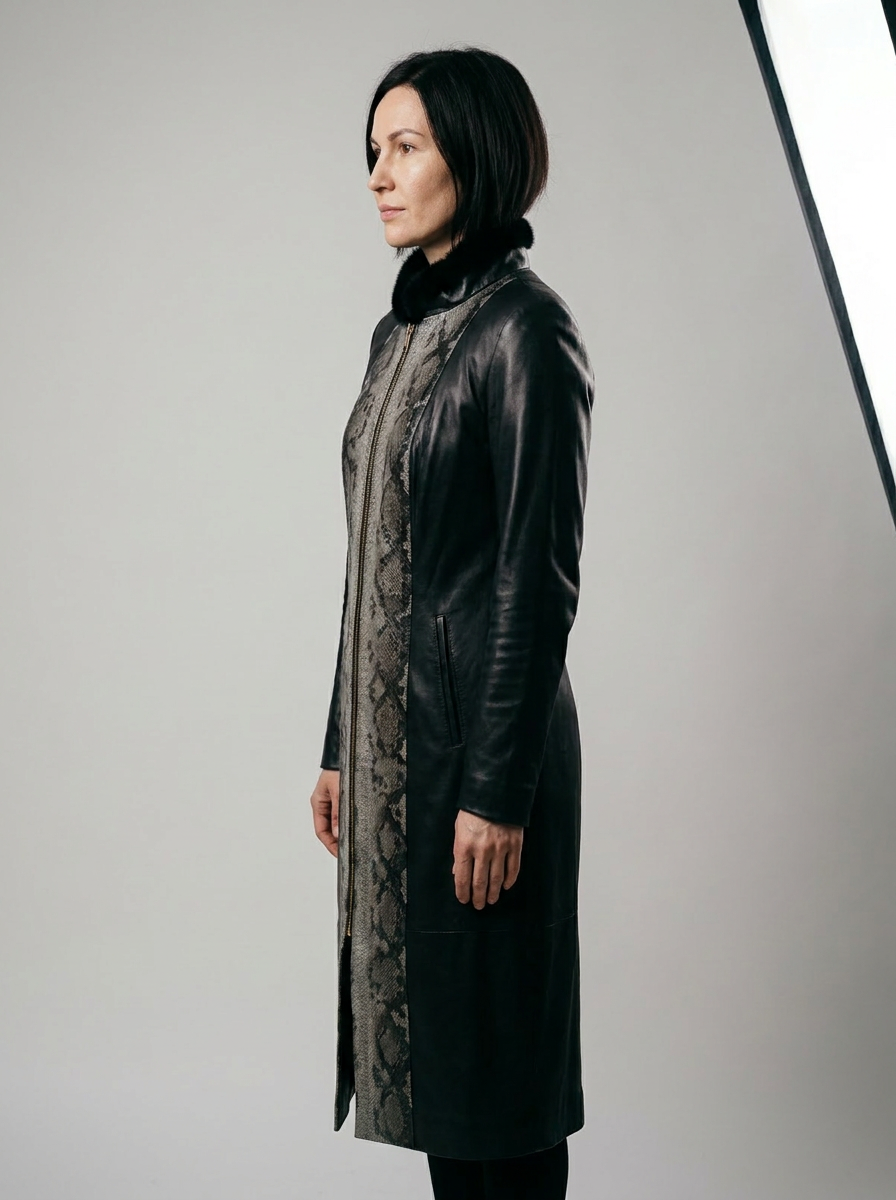 Leather Python Long Coat | Handmade Outerwear - Kloun Leather