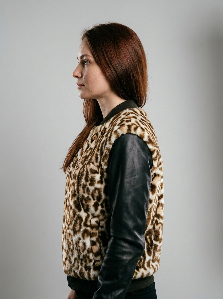 Leopard Print Shearling & Leather Bomber Jacket