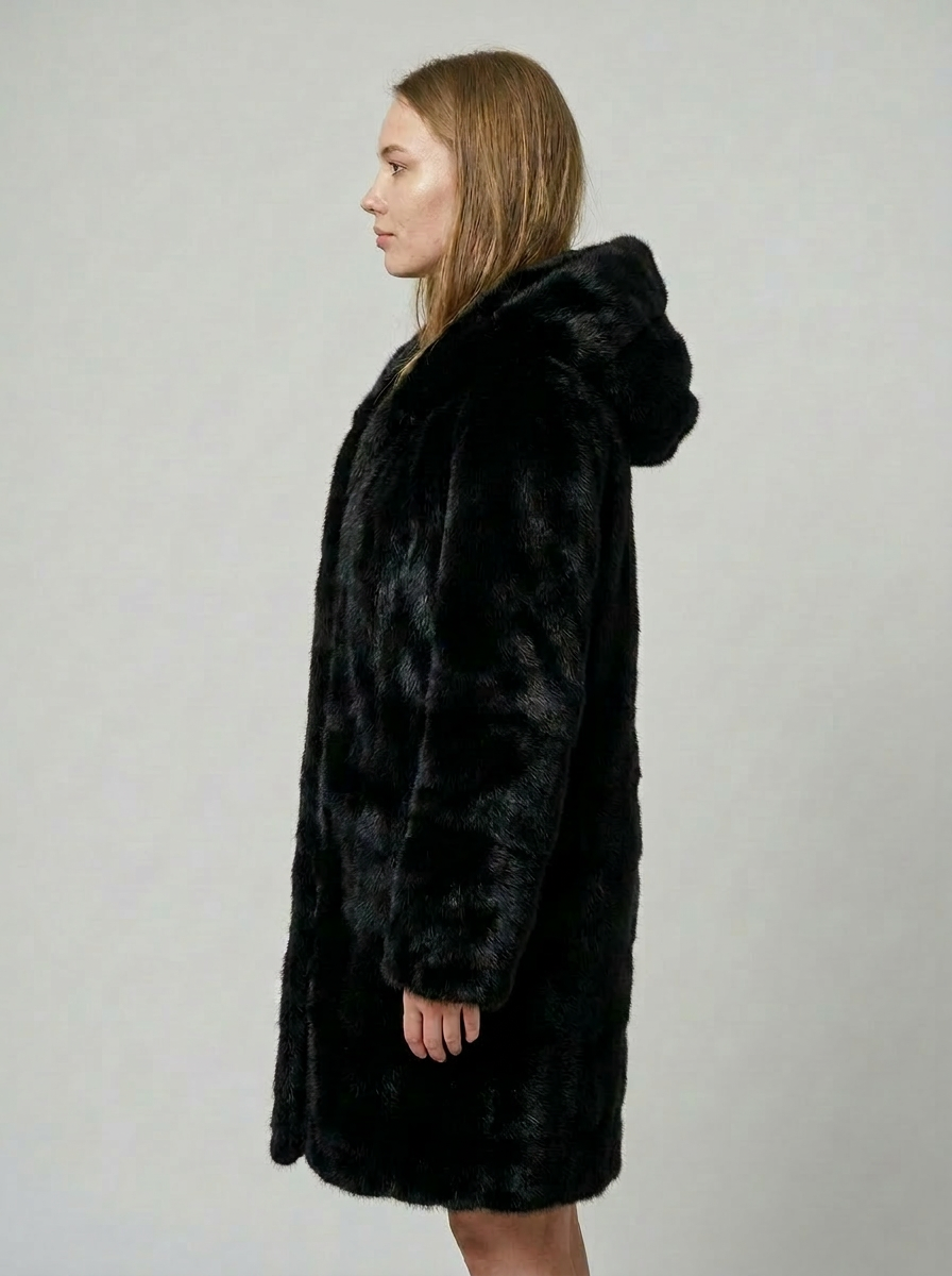 Black Hooded Fur Coat