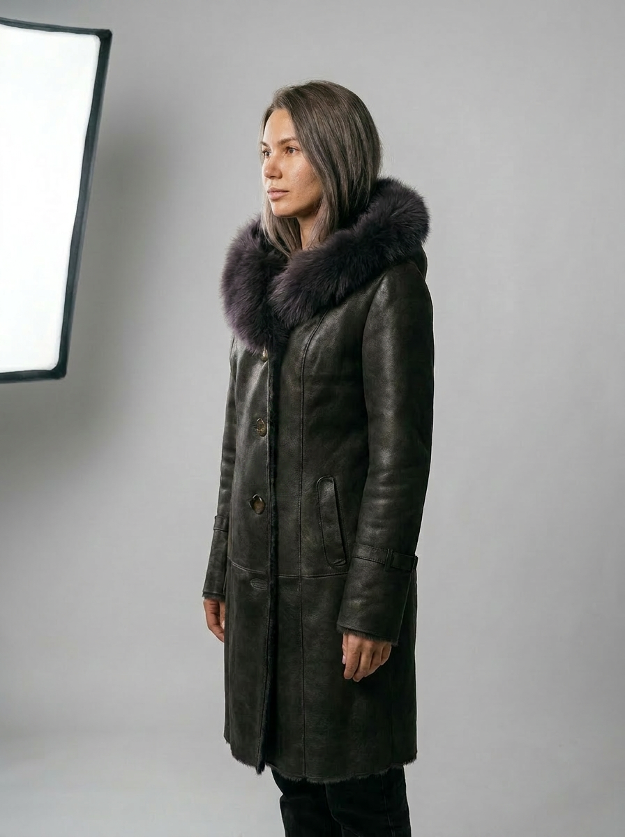 Shearling Hooded Leather Coat
