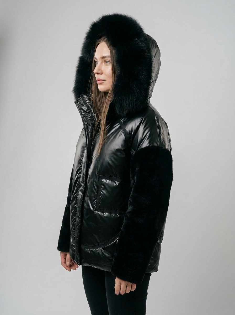 Luxury Puffer Jacket with Fox Fur and Fur Sleeves