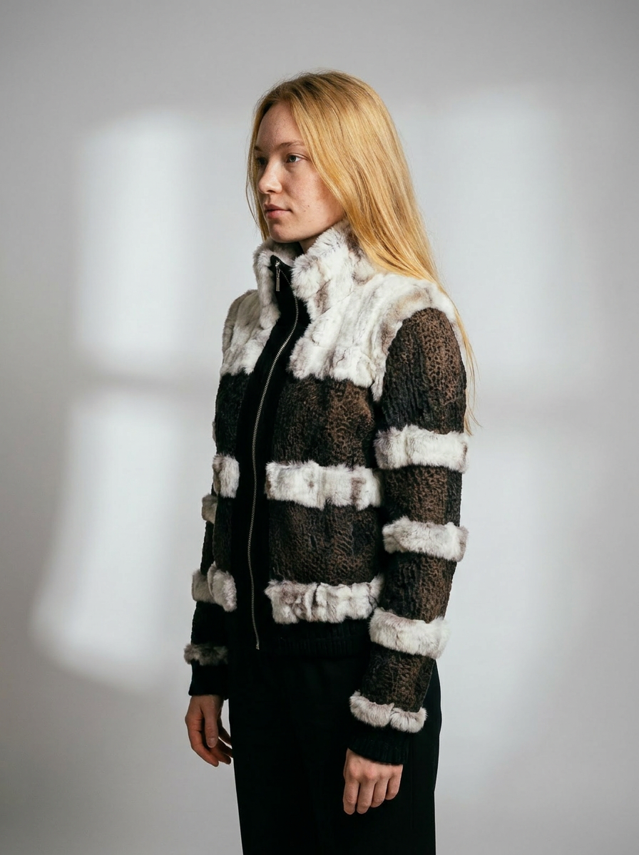 Striped Fur Bomber Jacket