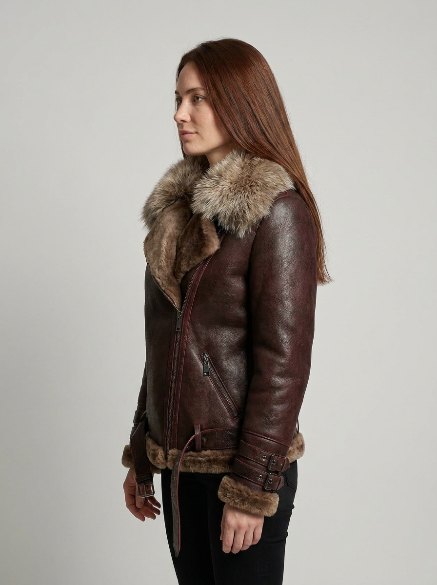 Bordeaux Shearling Aviator Jacket