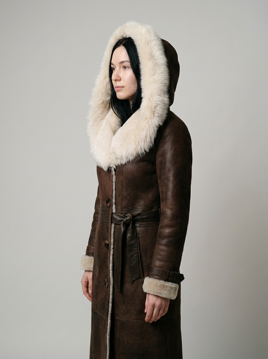 Shearling Hooded Long Coat