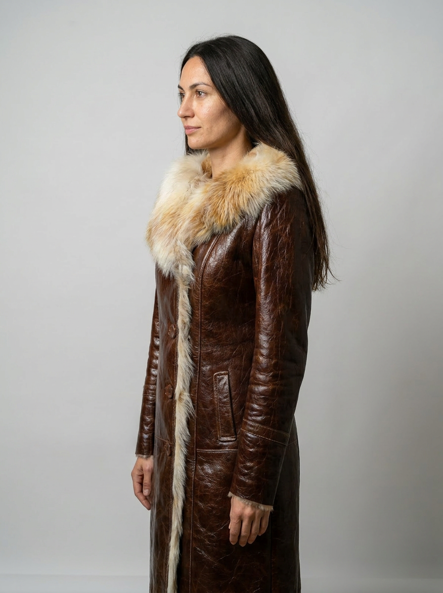 Distressed Leather Shearling Coat