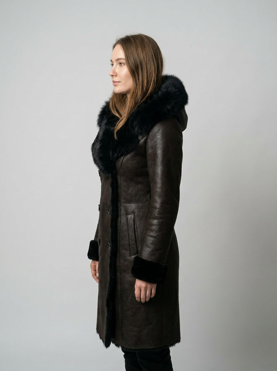 Hooded Shearling Fur Coat