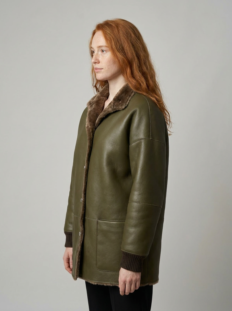 Olive Green Shearling Coat