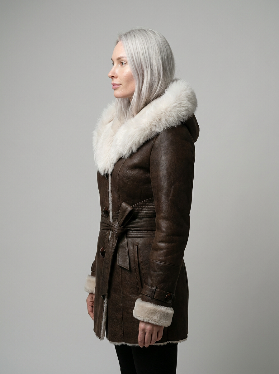 Shearling Hooded Leather Coat