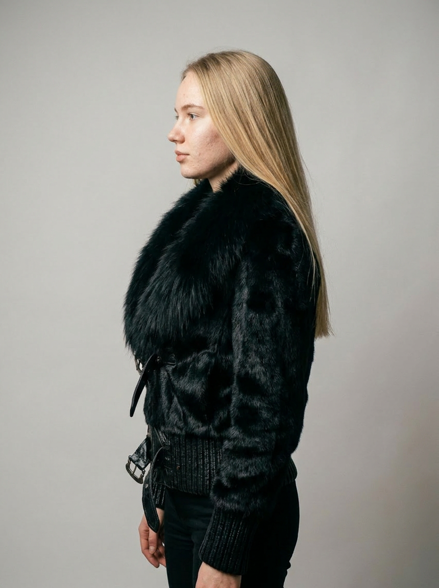 Black Fur Bomber Jacket