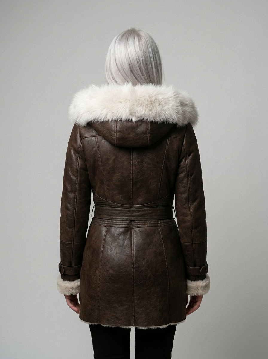 Shearling Hooded Leather Coat
